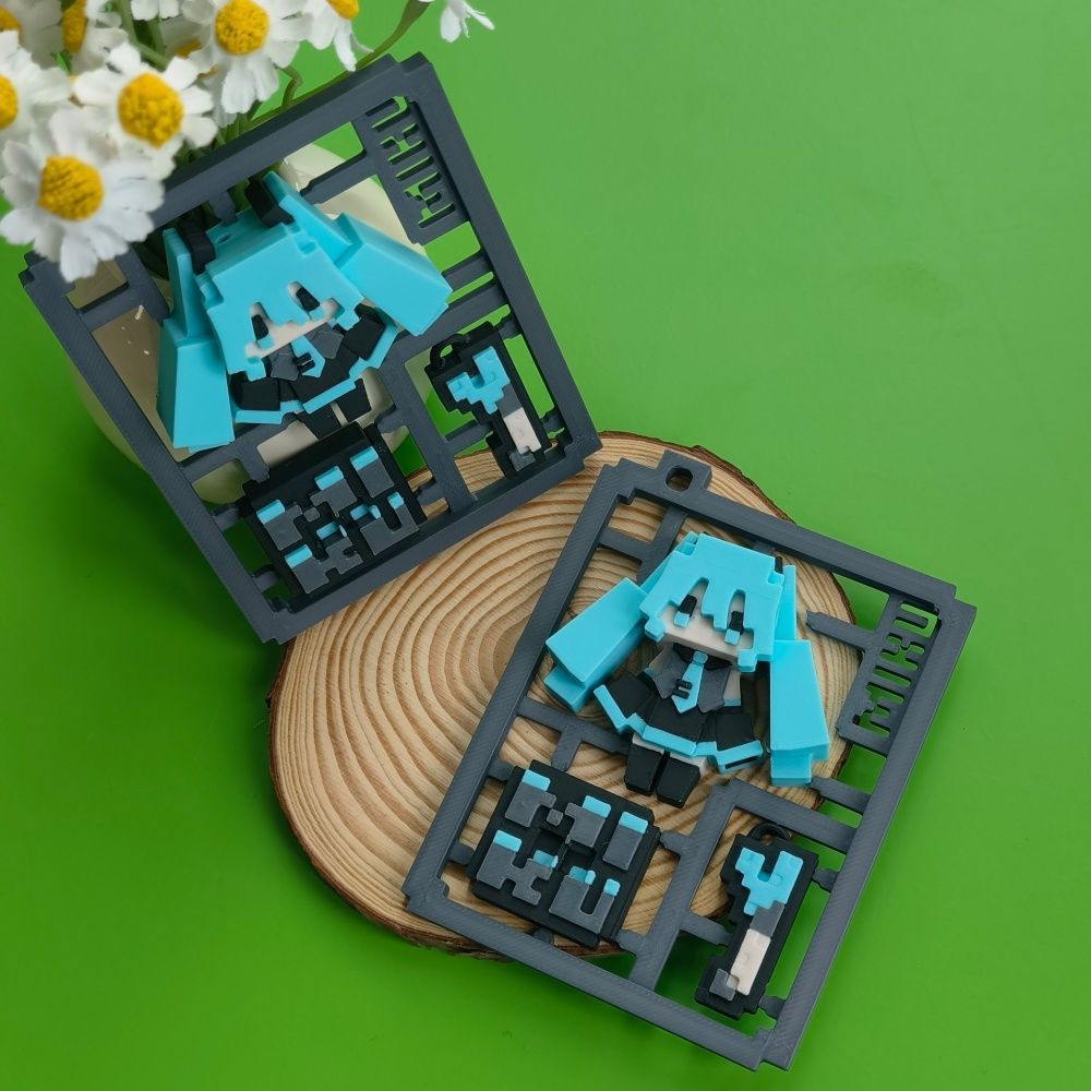 3D Printing Model - 3D-gedrucktes niedliches Pixel-Hatsune-Miku-Modell, halbmontiert, mit Basis,